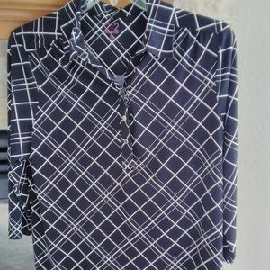 Black/white graphic collared plaid shirt- NWOT